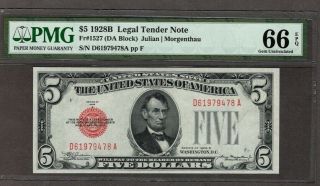 1928b $5 Legal Tender Note,  Pmg 66 Epq,