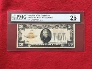 Fr - 2402 1928 Series $20 Twenty Dollar Gold Certificate Pmg 25 Very Fine