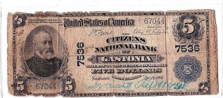 $5 1902 Pb Citizens National Gastonia North Carolina Nc Rare Teal Green Signatur