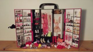 Mattel Barbie Pink Plastic Wardrobe Carry Case Shelves Cubbies,  Accessories