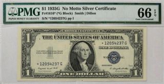 1935 G No Motto Silver Certificate $1 Star Note Fr1616 Pmg 66 Gem Unc Epq (237g