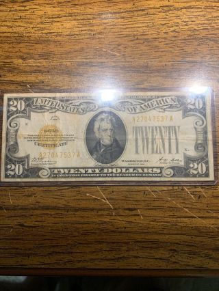 1928 $20 Twenty Dollar Federal Reserve Note Gold Certificate,  Vg,  Cond.