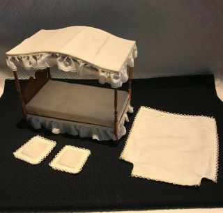 Miniature Canopy Bed W/ Linens 7” X 4 1/4” X 6
