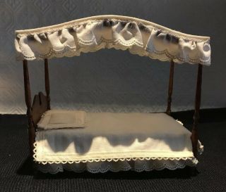 Miniature Canopy Bed w/ Linens 7” X 4 1/4” X 6 3