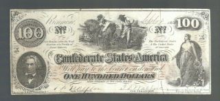 1862 $100 DOLLAR CONFEDERATE STATES CURRENCY CIVIL WAR HOER NOTE CSA PAPER 2