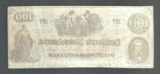 1862 $100 DOLLAR CONFEDERATE STATES CURRENCY CIVIL WAR HOER NOTE CSA PAPER 3