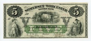 1862 $5 Somerset And Worcester Savings Bank - Maryland Note Civil War Era Au/unc