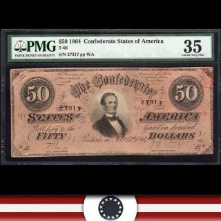 T - 66 1864 $50 Confederate Currency Pmg 35 Civil War Bill 27317