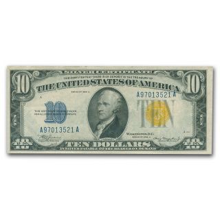 1934 - A $10 Silver Certificate Yellow Seal - North Africa Xf - Sku 89035