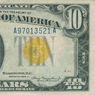 1934 - A $10 Silver Certificate Yellow Seal - North Africa XF - SKU 89035 3