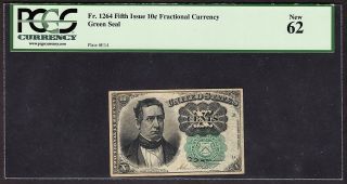 Us 10¢ Fractional Currency Note 5th Issue Green Seal Fr 1264 Pcgs 62 Cu