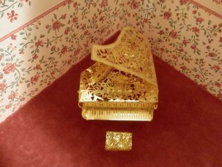 Dollhouse Miniature 1/2 Scale Gold Scrolled Grand Piano And Bench