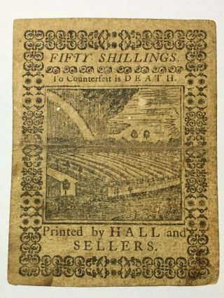 COLONIAL CURRENCY BANK NOTE - OCTOBER 1,  1773 - FIFTY SHILLINGS - PENNSYLVANIA 2