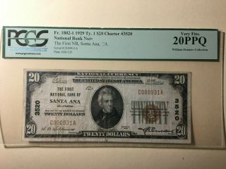 1929 Fr.  1802 - 1 $20 The First National Bank Santa Ana,  Ca California Pcgs 20 Ppq