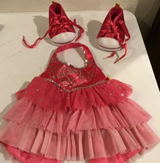 Build A Bear Clothes Rose Pink Bling Party Dress & Rose Pink Sequin Bling Shoes