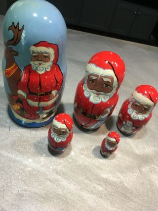 Santa Reindeer Christmas 5 Piece Nesting Doll Set