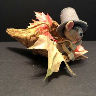 Annalee Boy Thanksgiving Mouse In Cornucopia 1993 Fall Leaves