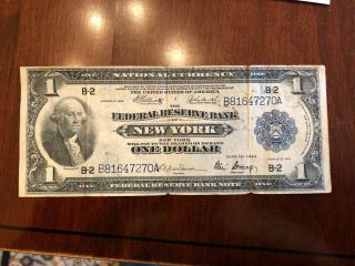 1914 Large $1 One Dollar Bill National Currency,  York