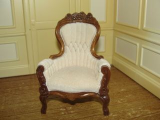 Sale: Dollhouse Miniature Victorian Tufted Arm Chair By Leonetta Signed