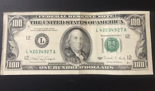 Old Style $100 Dollar Bill Series 1990 Federal Reserve Bank Of San Fransisco