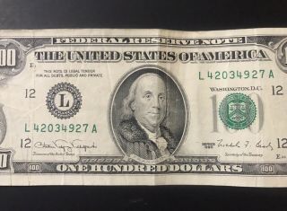 Old Style $100 Dollar Bill Series 1990 Federal Reserve Bank of San Fransisco 3