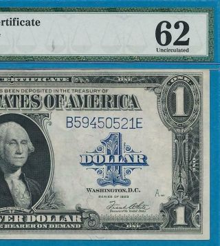 $1.  00 1923 Fr.  238 Pmg 62 Silver Certificate Blue Seal,  Minor Repairs