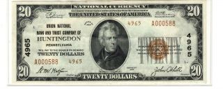 1929 $20 Huntingdon Pa National Currency