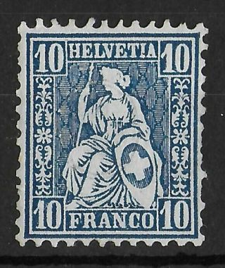 Switzerland 1862 - 1881 Partial Gum 10 C Dark Blue Michel 23a Cv €600