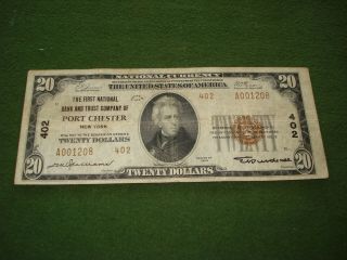1929 $20 National Bank Note First National Bank And Trust Co.  Of Port Chester,  Ny