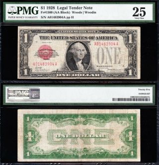Scarce Bold & Crisp Vf 1928 $1 Red Seal Us Note Pmg 25 A01483904a