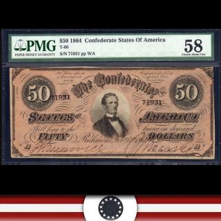 T - 66 1864 $50 Confederate Currency Pmg 58 Civil War Money 71931