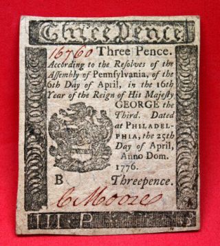 April,  25th 1776 Three Pence Continental Currency Pa 197