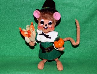 2007 Annalee Pilgrim Boy Mouse Green Thanksgiving 6 " Tall