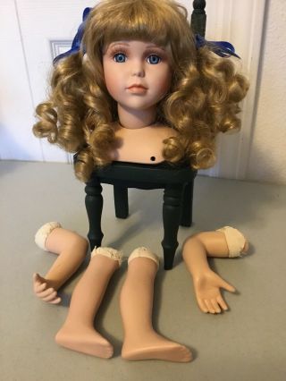Large Porcelain Swivel Doll Head For 14 - 20 " Doll (head,  Hands,  Legs) H6