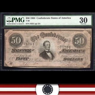T - 66 1864 $50 Confederate Currency Pmg 30 Civil War Bill 24251