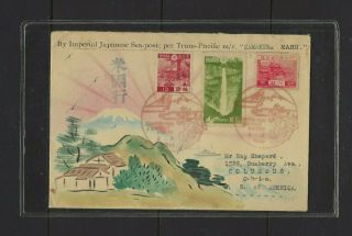 Japan 1939 Karl Lewis Hand - Painted Cover,  “kamakura” Sea - Post To Us