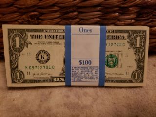 $1 Uncirculated,  One Dollar Bills,  $100 Bundle,  2017 Sequential 