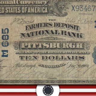 1902 $10 Pittsburgh,  Pa National Bank Note Pennsylvania Currency
