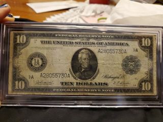 Large U.  S.  Gold Note,  Jackson 1914,  10 Dollar Bill