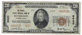 $20.  00 National Bank Note,  Market Street National Bank Of Shamokin,  Pennsylvania