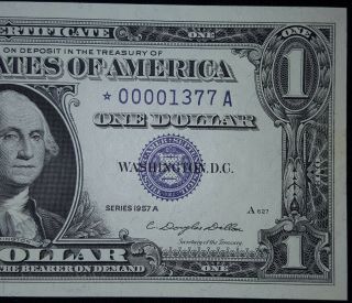 1957 Silver Certificate One Dollar Bill Replacement Error Low Serial Number Unc