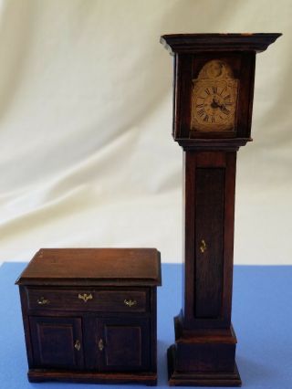 Vintage Dollhouse Miniature Grandfather Clock Clothes Dresser Signed T.  Campbell