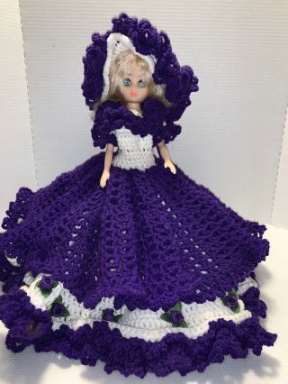 Fibre Craft Dress Form Doll 14 - 1/2 " W/long Blonde Hair & Crochet Clothes