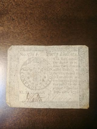Continental Currency $40 Philadelphia Sept 26th 1778