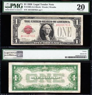 Scarce Bold Mid - Grade Vf 1928 $1 Red Seal Us Note Pmg 20 A01446783