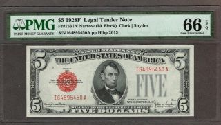 1928f $5 Legal Tender Note,  Pmg 66 Epq