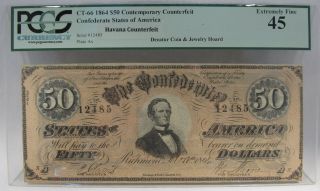 1864 Ct - 66 $50 Confederate Civil War Havana Pcgs Certified Counterfeit Pc - 371