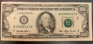 Series 1993 Us One Hundred Dollar Bill $100 York B03056417a