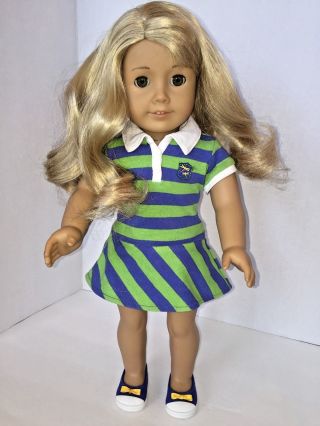 American Girl Doll Lanie Blond Hair Curls Hazel Green Eyes Bangs