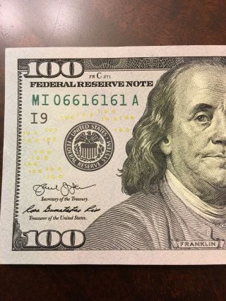 Repeater 2013 Us Frn $100 Note Serial Mi06 61 61 61 A (minneapolis)